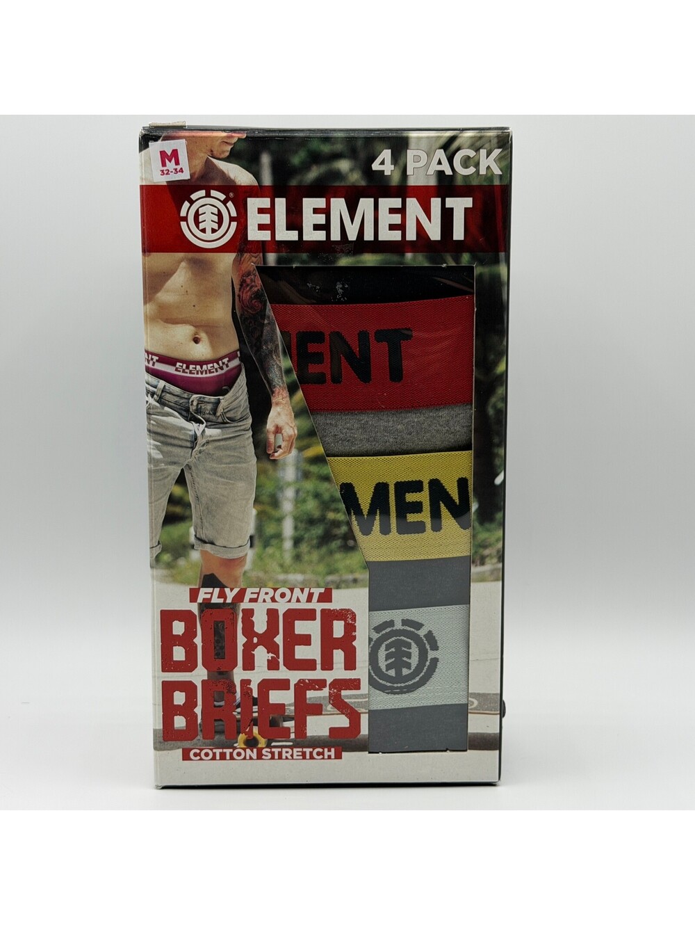 Element 4 Pack Cotton Stretch Fly Front Boxer Briefs Black Men's M Boxer Briefs